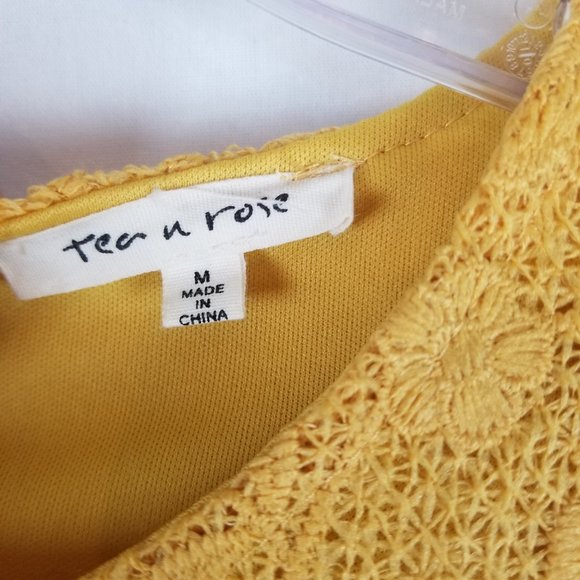 Tea N Rose Yellow Lace Overlay Knee Length Midi Dress sz M - Picture 7 of 8